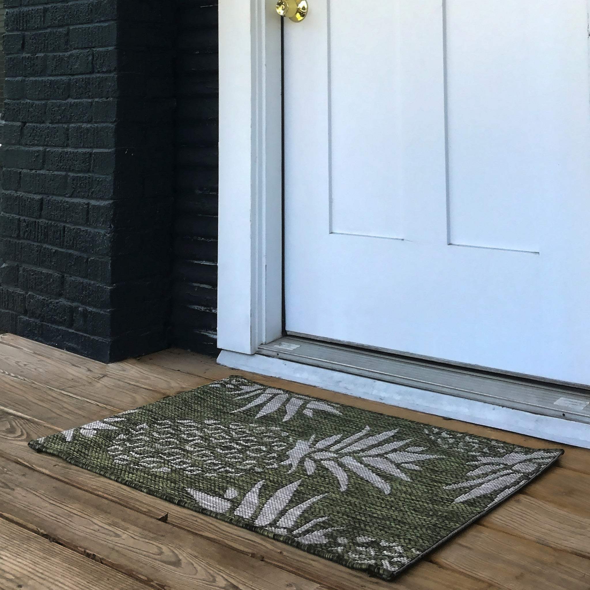 2' X 3' Green Floral Indoor Outdoor Area Rug - Image 6