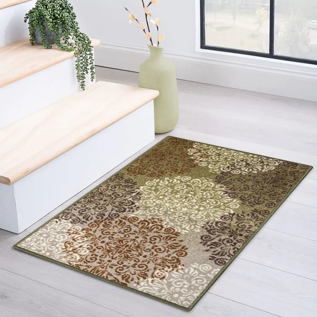 2' X 3' Greens And Browns Floral Power Loom Non Skid Area Rug - Image 2