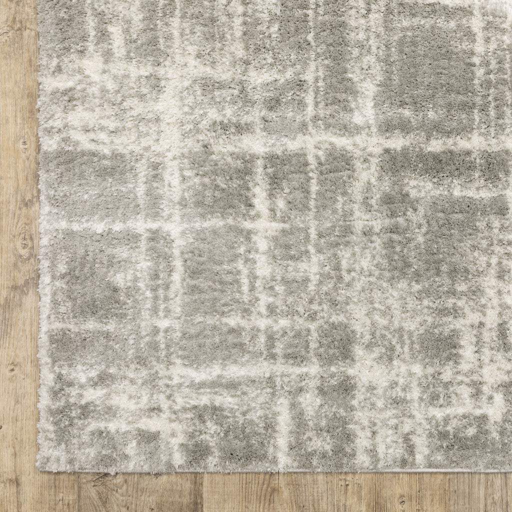 2' X 3' Grey And Ivory Abstract Shag Power Loom Stain Resistant Area Rug - Image 2