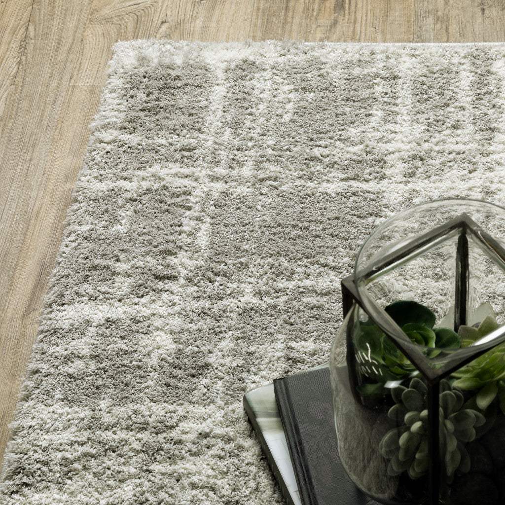 2' X 3' Grey And Ivory Abstract Shag Power Loom Stain Resistant Area Rug - Image 5