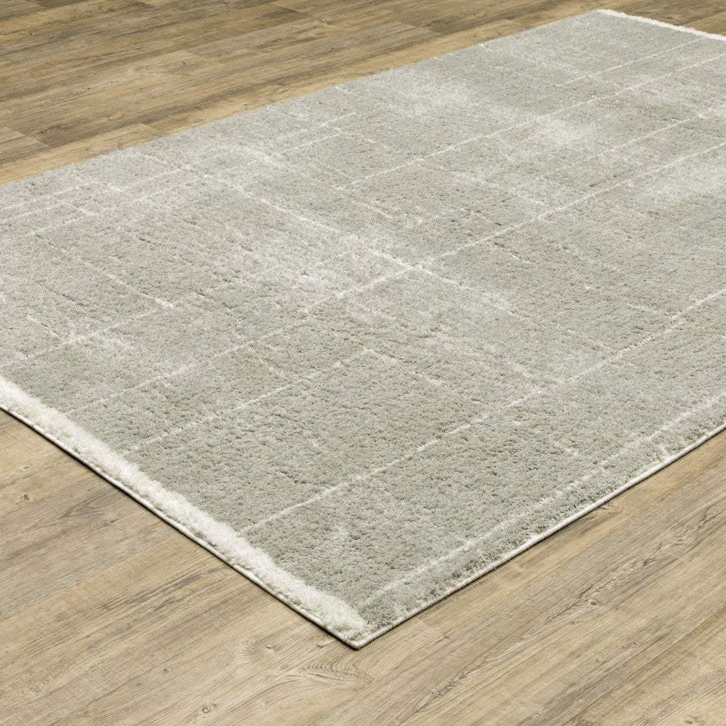 2' X 3' Grey And Ivory Geometric Shag Power Loom Stain Resistant Area Rug - Image 4