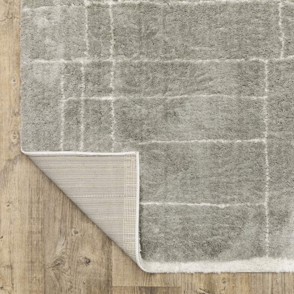 2' X 3' Grey And Ivory Geometric Shag Power Loom Stain Resistant Area Rug - Image 7