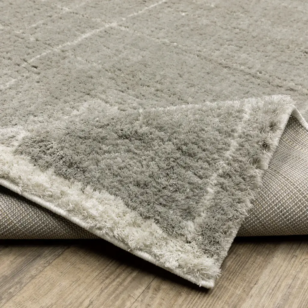 2' X 3' Grey And Ivory Geometric Shag Power Loom Stain Resistant Area Rug - Image 8