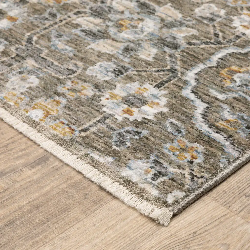 2' X 3' Grey And Tan Floral Power Loom Stain Resistant Area Rug With Fringe - Image 5