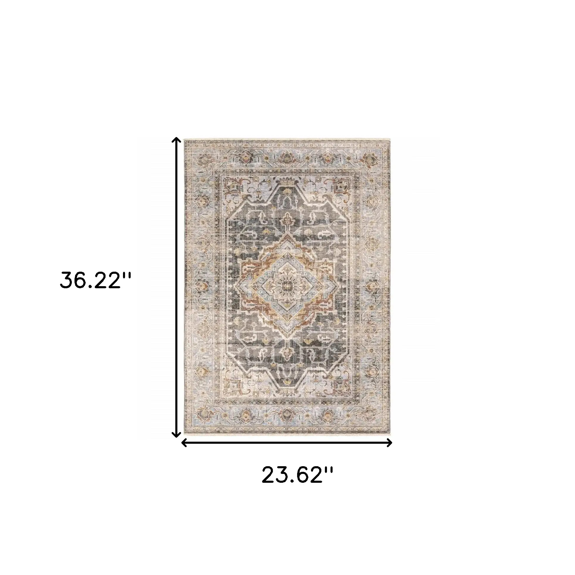 2' X 3' Grey Blue Machine Woven Medallion Indoor Area Rug - Image 3