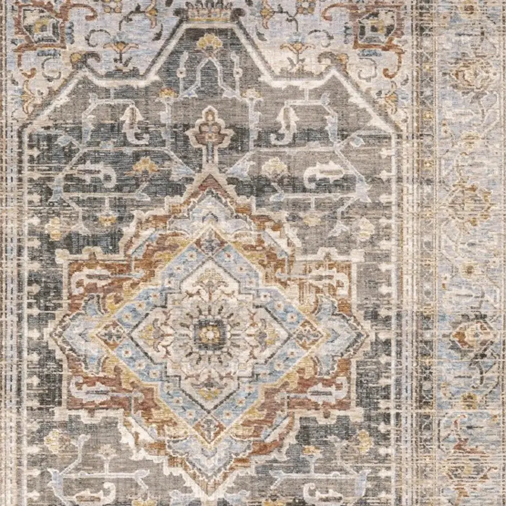 2' X 3' Grey Blue Machine Woven Medallion Indoor Area Rug - Image 5