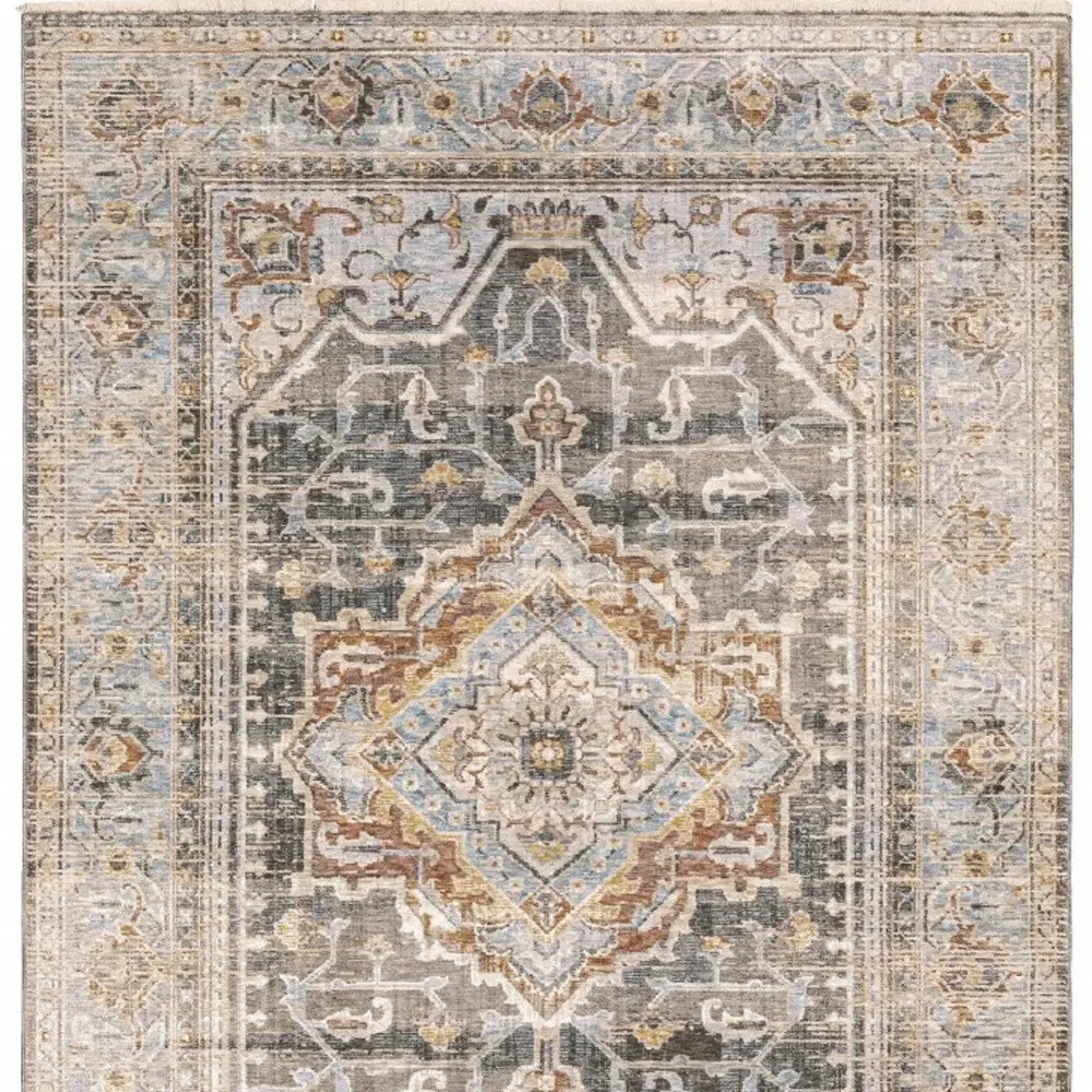 2' X 3' Grey Blue Machine Woven Medallion Indoor Area Rug - Image 6
