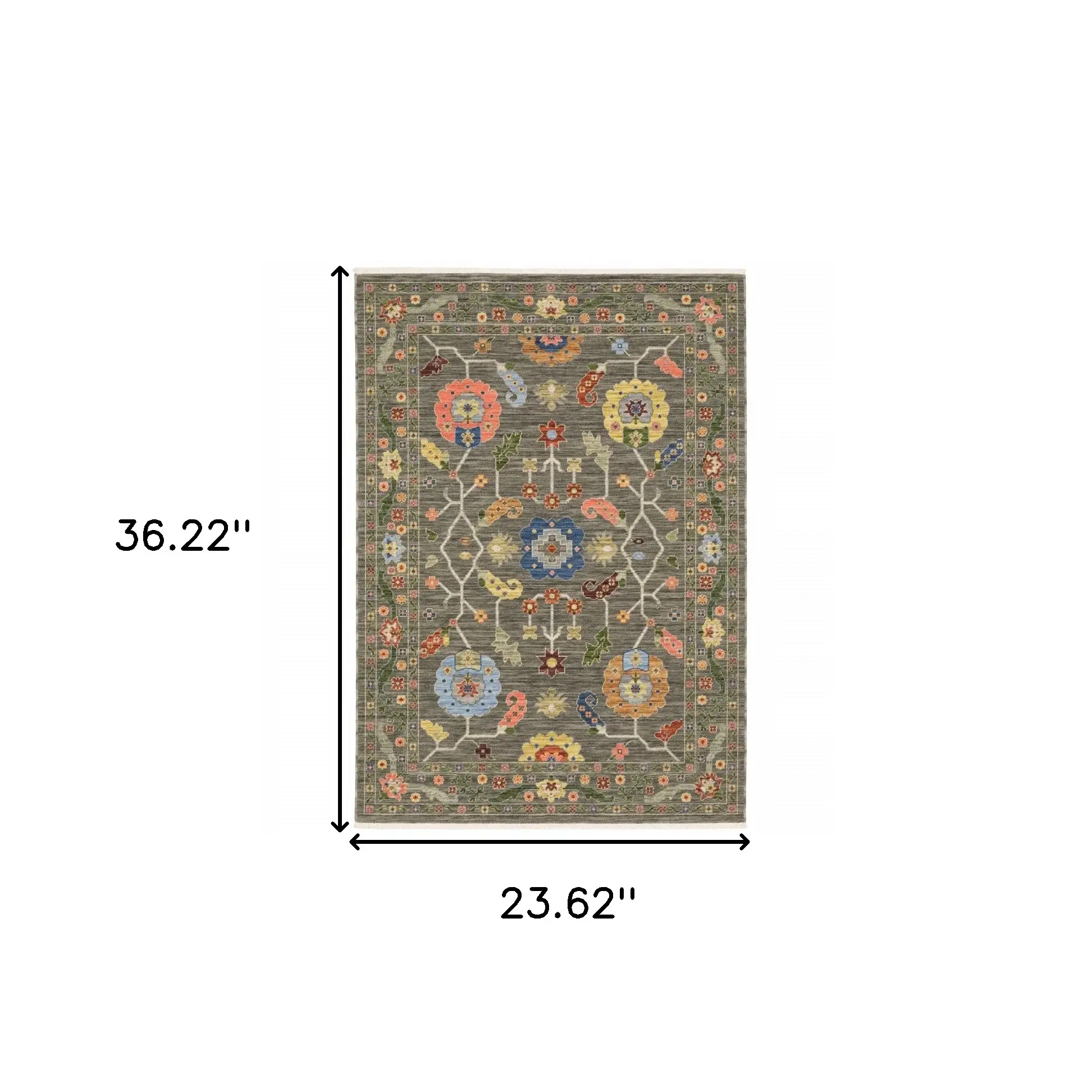 2' X 3' Grey Blue Pink Orange Rust Red Green And Ivory Oriental Power Loom Stain Resistant Area Rug With Fringe - Image 8