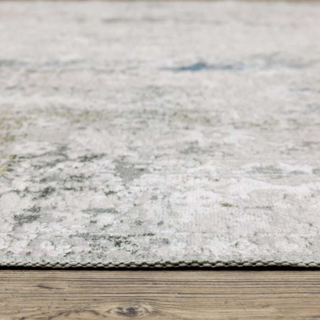 2' X 3' Ivory And Blue Abstract Printed Stain Resistant Non Skid Area Rug - Image 4