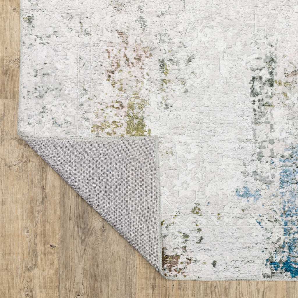 2' X 3' Ivory And Blue Abstract Printed Stain Resistant Non Skid Area Rug - Image 7