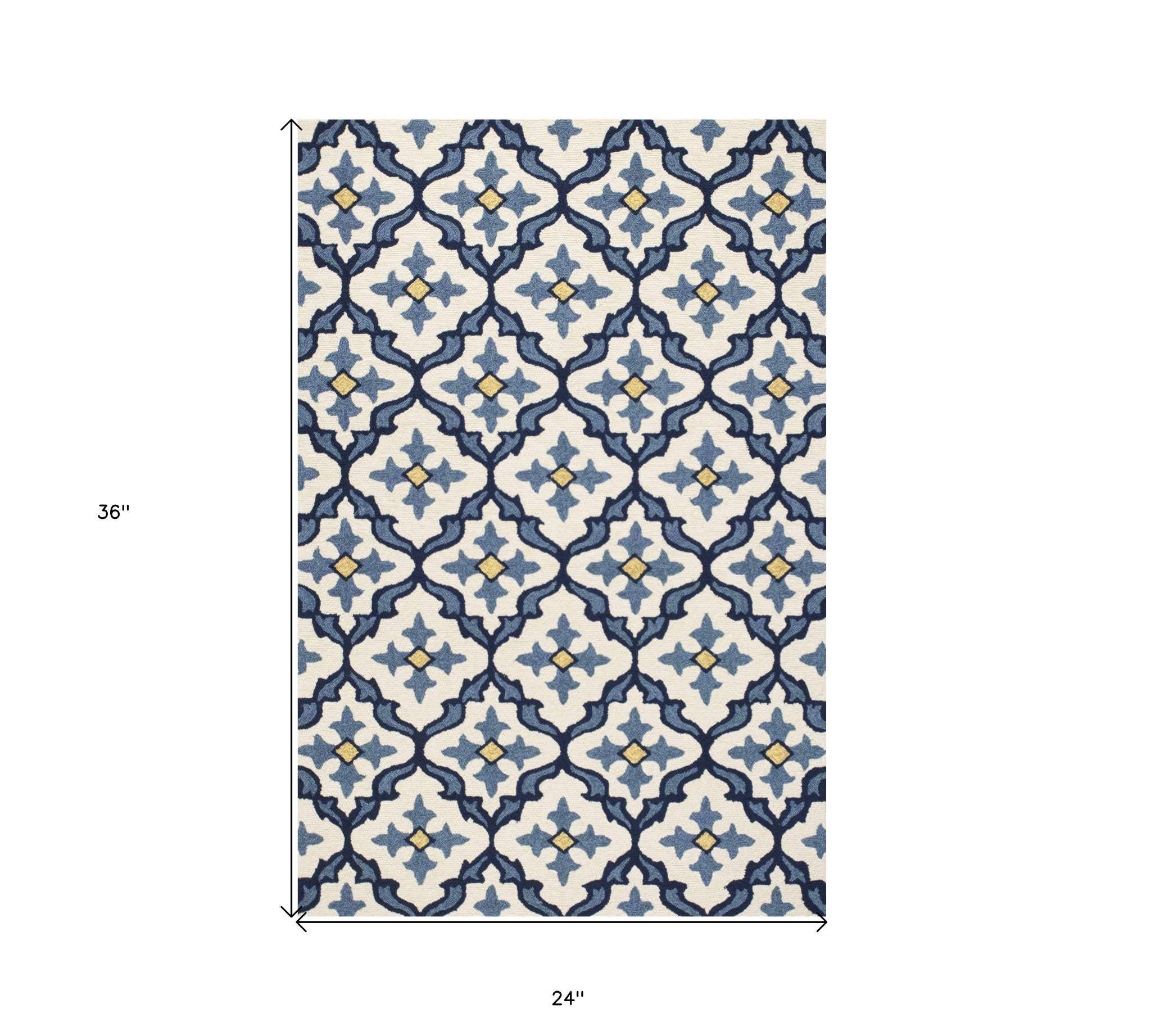 2' X 3' Ivory and Blue Moroccan Handmade Indoor Outdoor Area Rug - Image 3