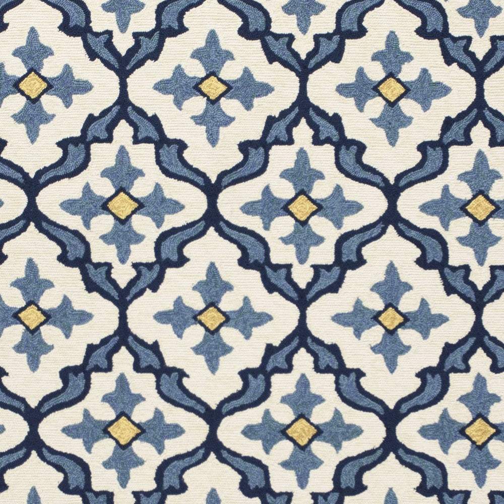 2' X 3' Ivory and Blue Moroccan Handmade Indoor Outdoor Area Rug - Image 4