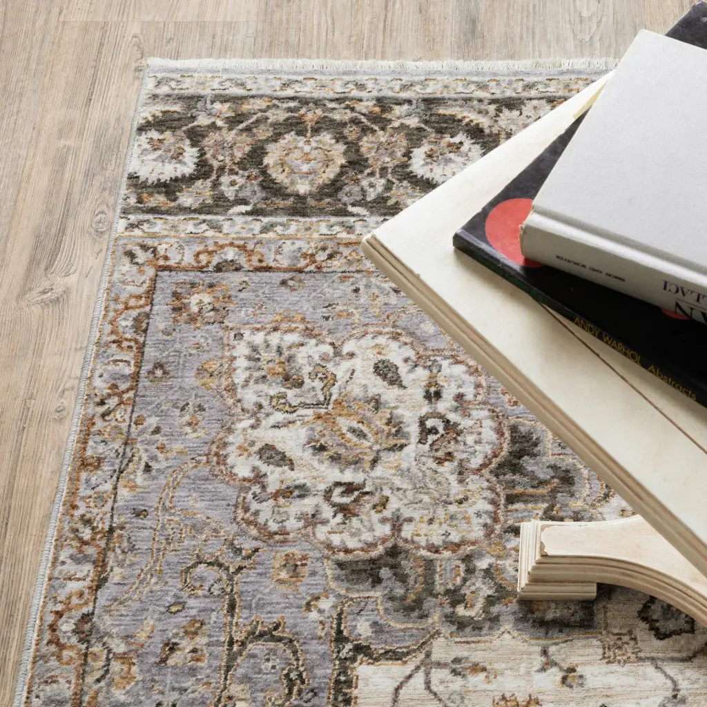 2' X 3' Ivory And Blue Oriental Power Loom Stain Resistant Area Rug With Fringe - Image 5