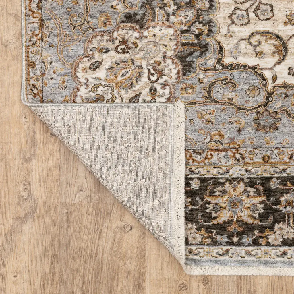 2' X 3' Ivory And Blue Oriental Power Loom Stain Resistant Area Rug With Fringe - Image 6
