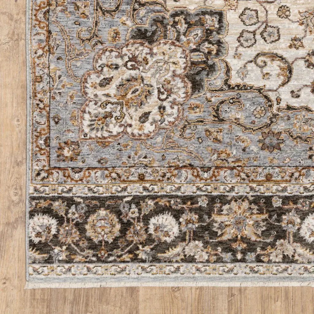 2' X 3' Ivory And Blue Oriental Power Loom Stain Resistant Area Rug With Fringe - Image 7