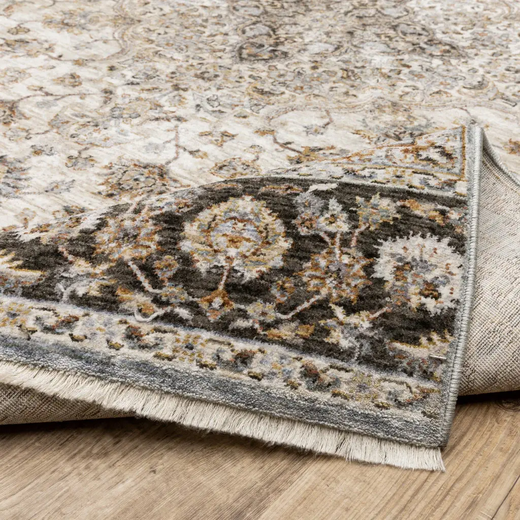 2' X 3' Ivory And Blue Oriental Power Loom Stain Resistant Area Rug With Fringe - Image 8