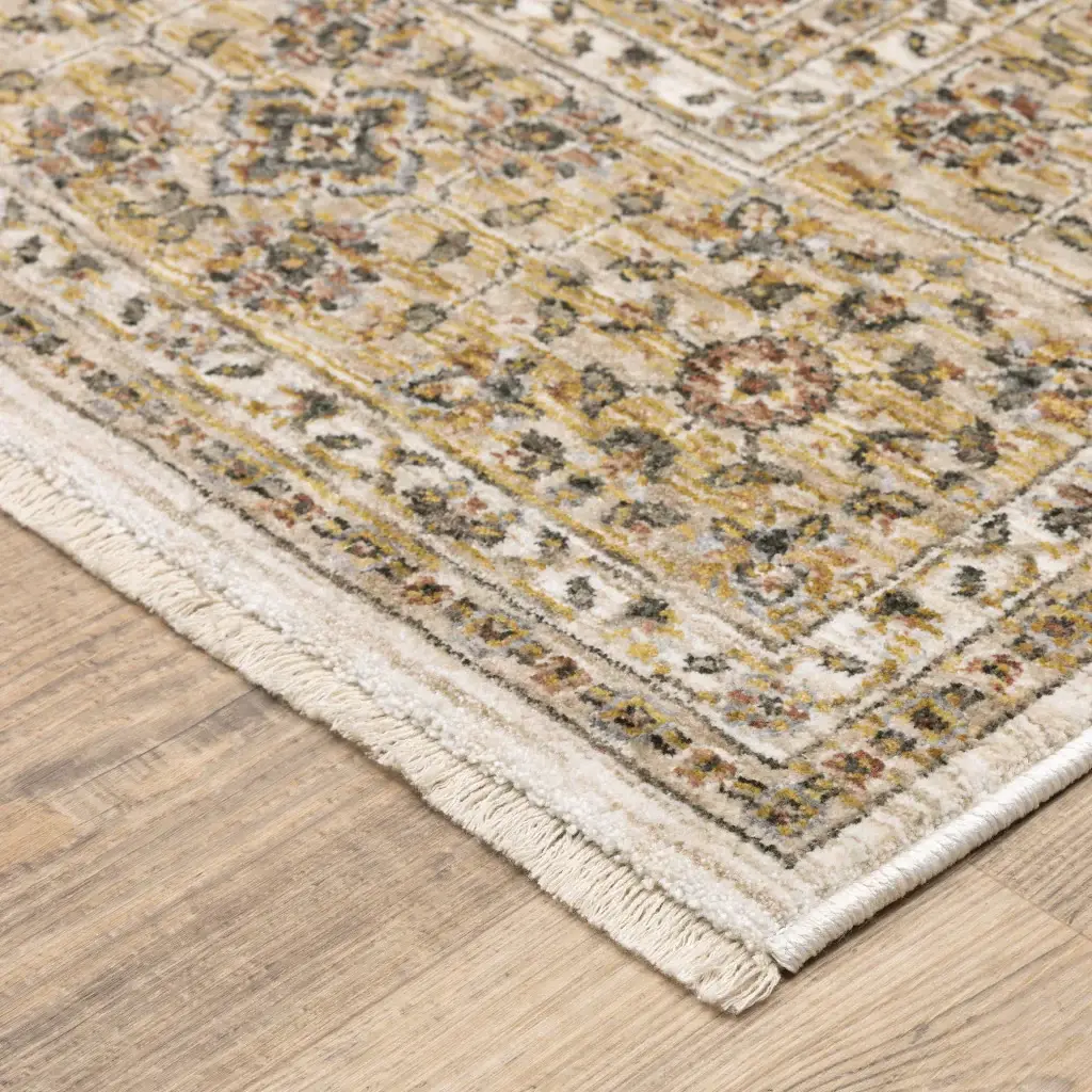 2' X 3' Ivory And Gold Oriental Power Loom Stain Resistant Area Rug With Fringe - Image 6