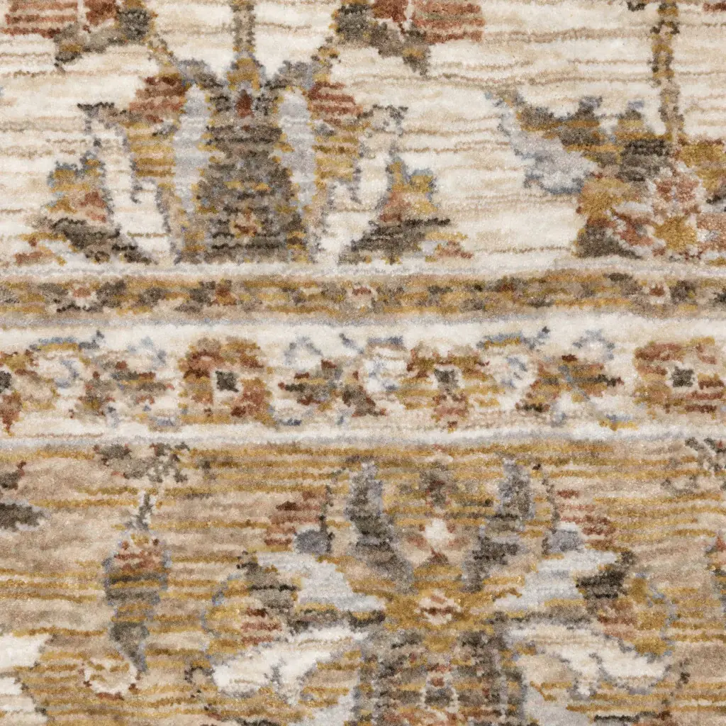 2' X 3' Ivory And Gold Oriental Power Loom Stain Resistant Area Rug With Fringe - Image 2