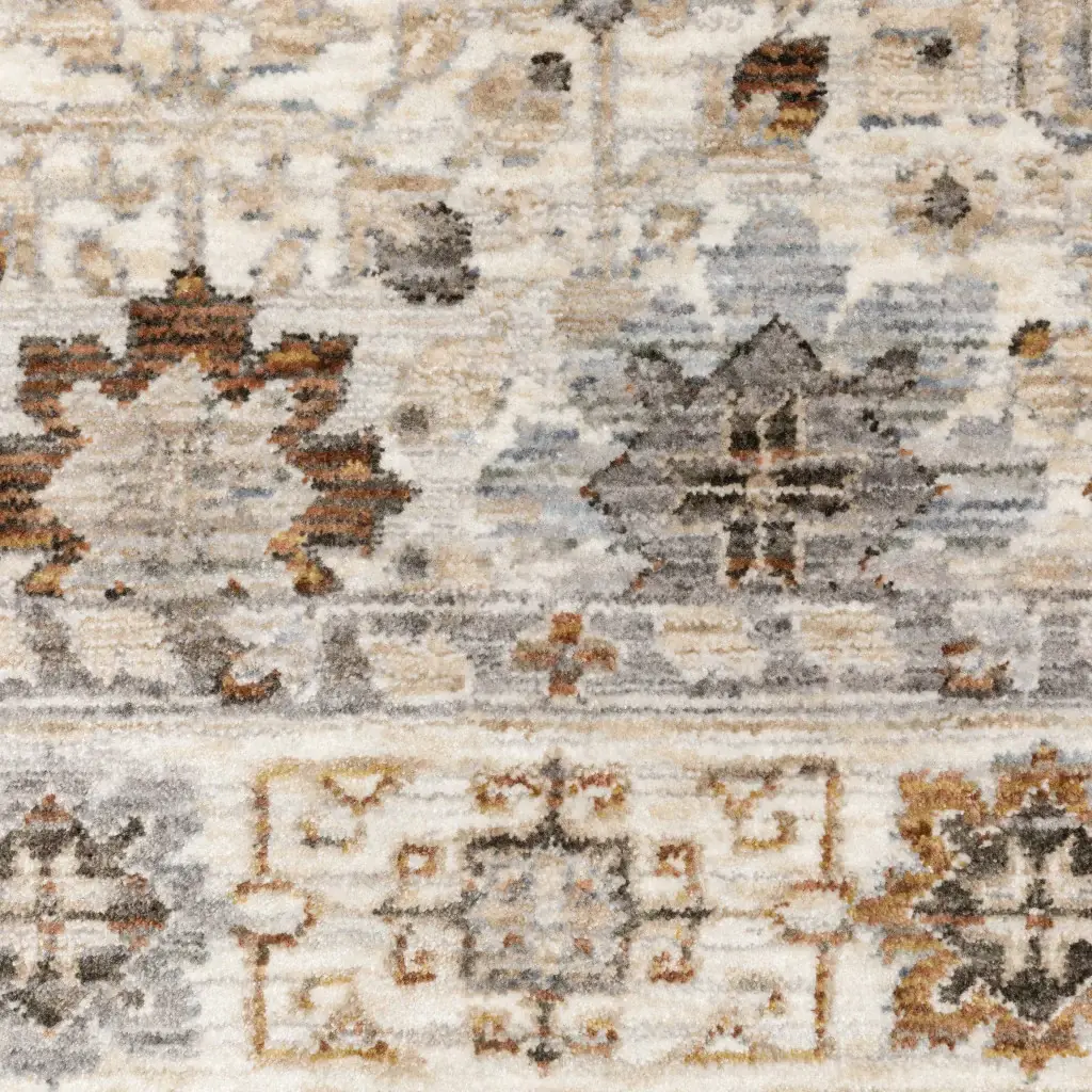 2' X 3' Ivory And Gold Oriental Power Loom Stain Resistant Area Rug With Fringe - Image 3