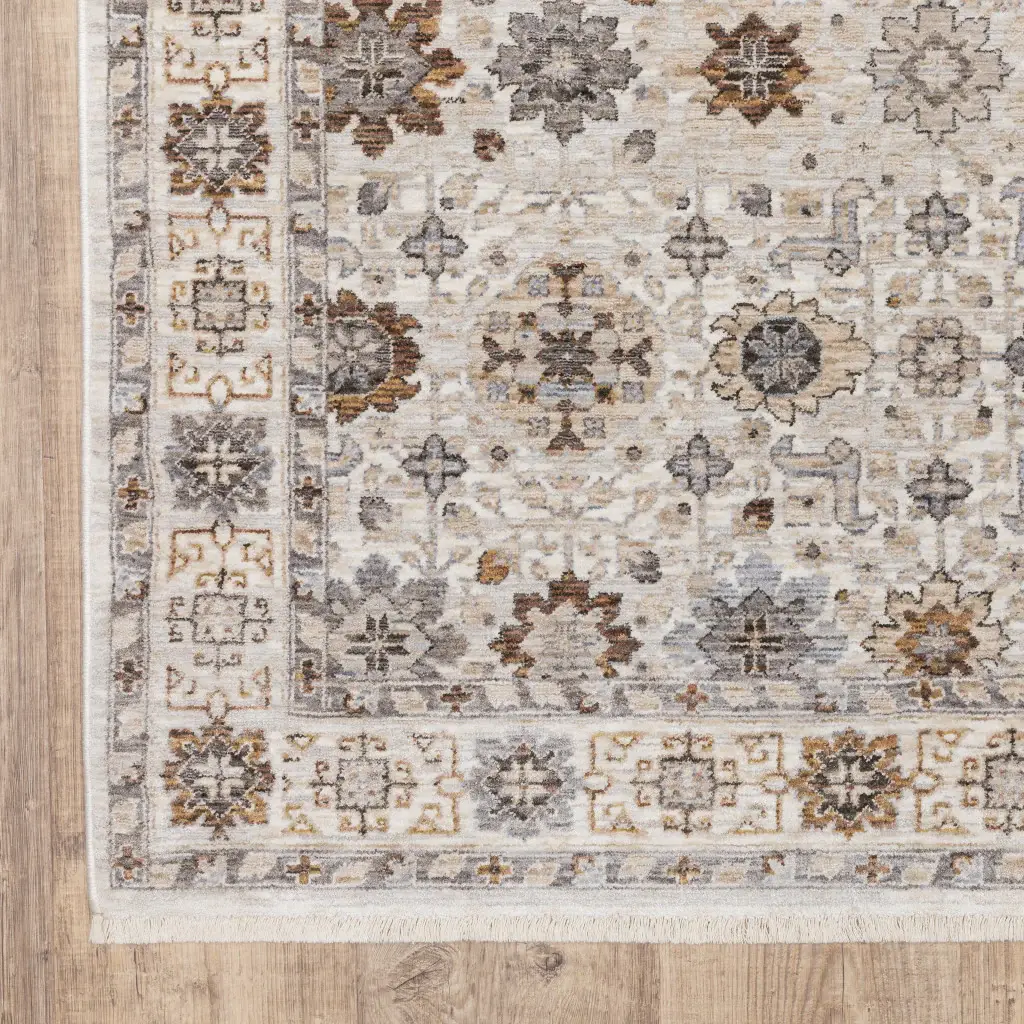 2' X 3' Ivory And Gold Oriental Power Loom Stain Resistant Area Rug With Fringe - Image 4