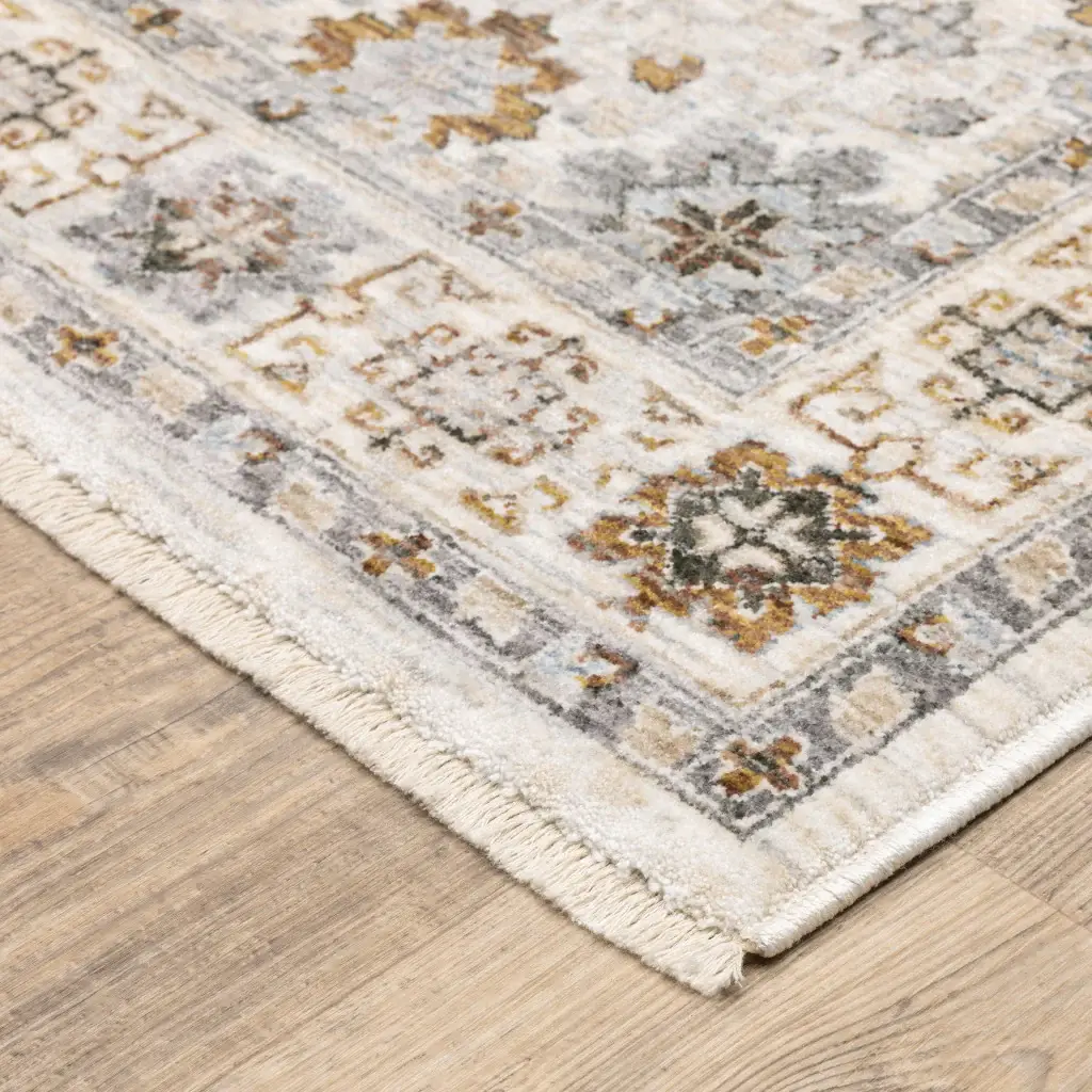 2' X 3' Ivory And Gold Oriental Power Loom Stain Resistant Area Rug With Fringe - Image 7