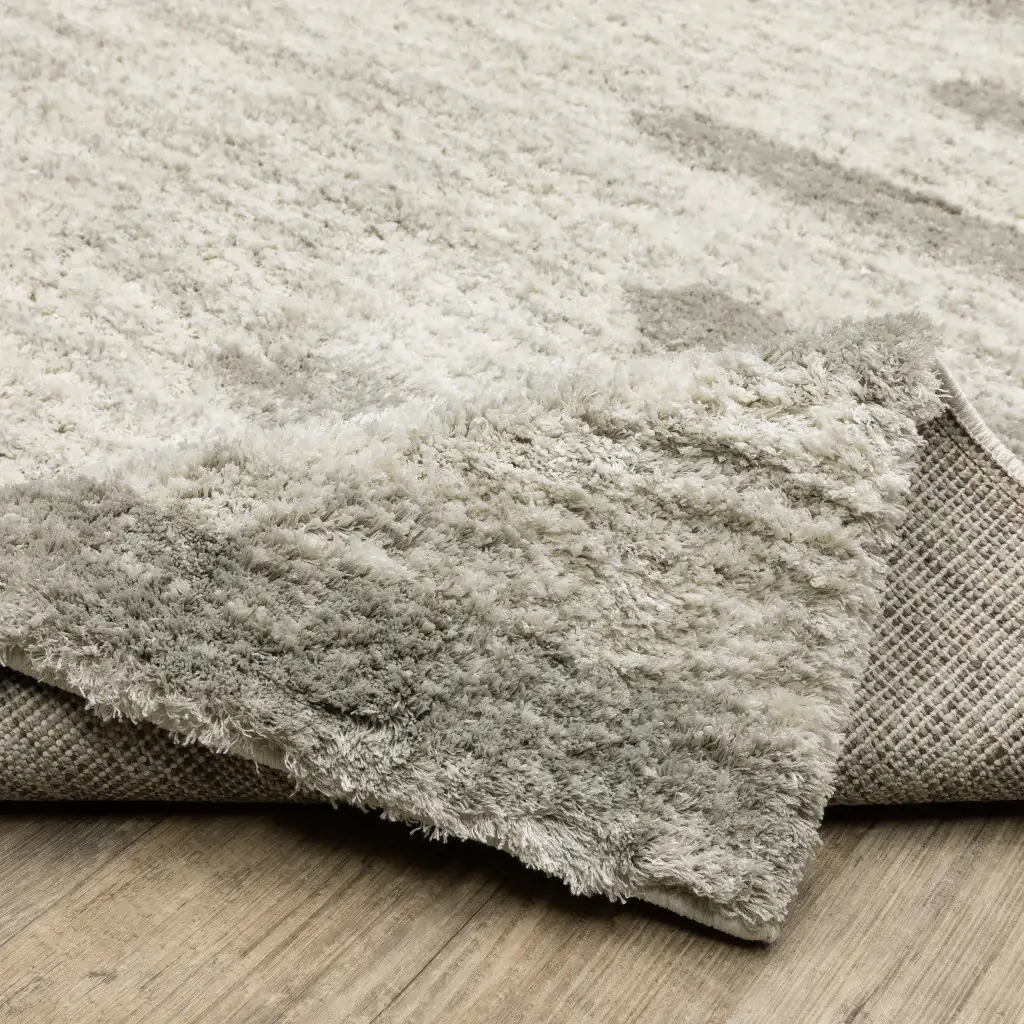 2' X 3' Ivory And Grey Geometric Shag Power Loom Stain Resistant Area Rug - Image 8