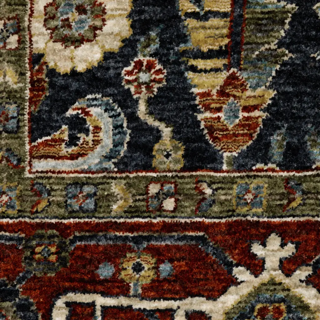 2' X 3' Ivory Beige Red Blue Gold Green And Navy Oriental Power Loom Stain Resistant Area Rug With Fringe - Image 4