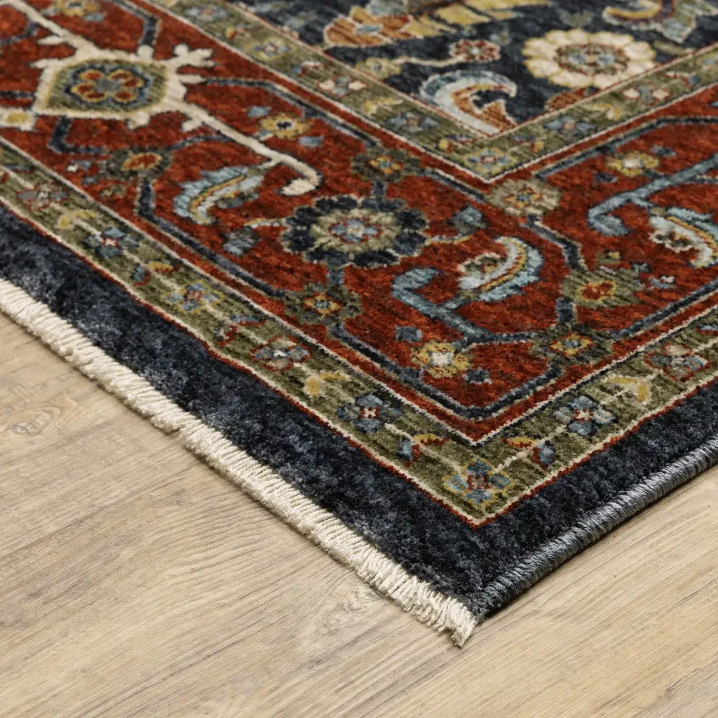 2' X 3' Ivory Beige Red Blue Gold Green And Navy Oriental Power Loom Stain Resistant Area Rug With Fringe - Image 5