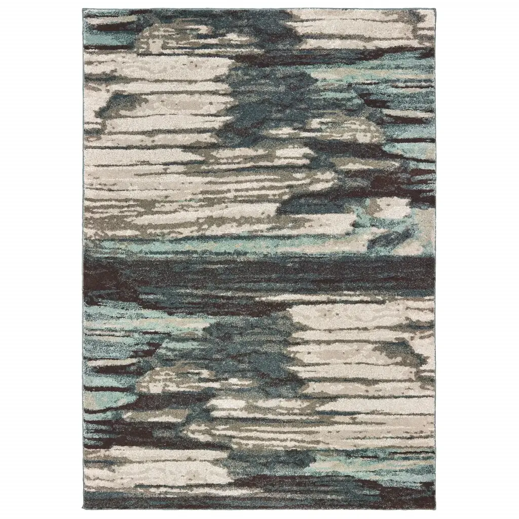 2' X 3' Ivory Blue Gray Abstract Layers Indoor Accent Rug - Image 2
