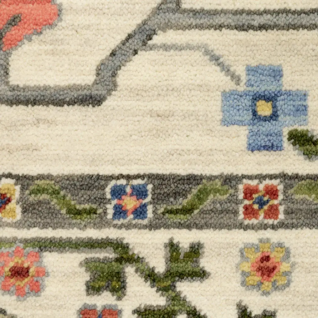 2' X 3' Ivory Green Blues Pink Yellow Rust Brown Tan And Grey Oriental Power Loom Stain Resistant Area Rug With Fringe - Image 3