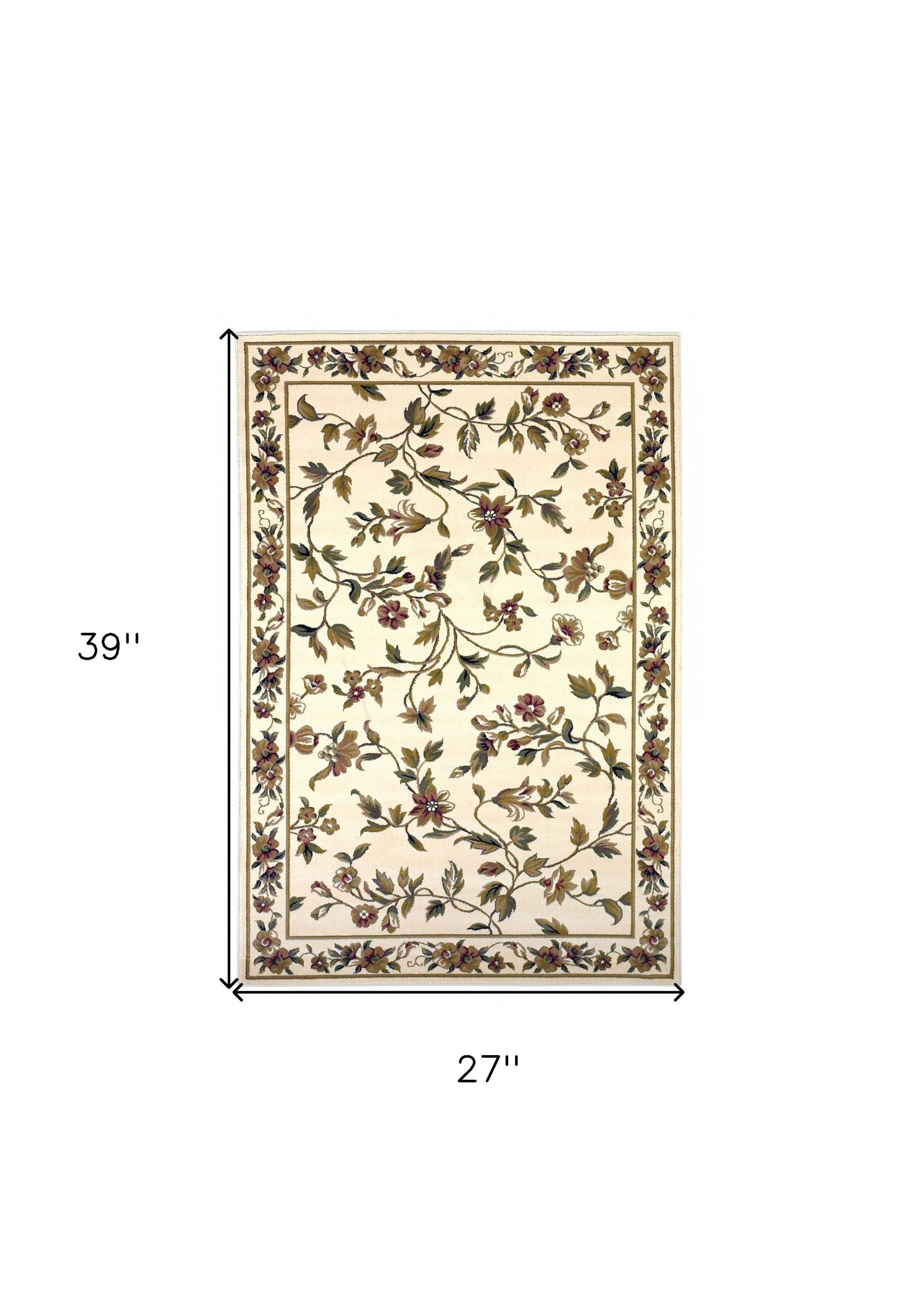 2' X 3' Ivory Machine Woven Floral Vines Indoor Accent Rug - Image 3