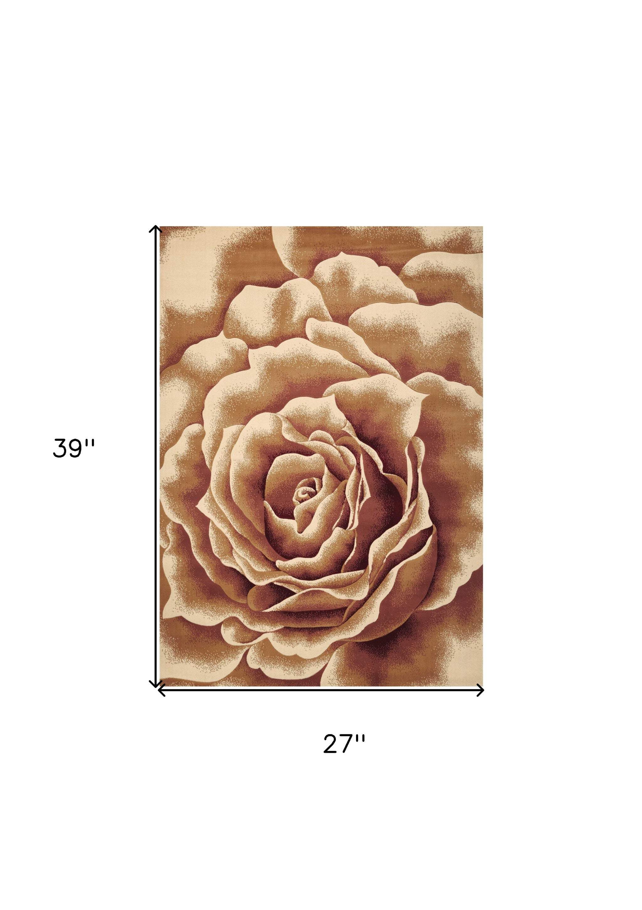 2' X 3' Ivory Machine Woven Hand Carved Oversized Floral Indoor Accent Rug - Image 3