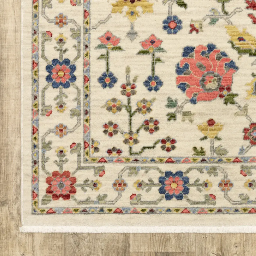 2' X 3' Ivory Oriental Power Loom Stain Resistant Area Rug With Fringe - Image 2