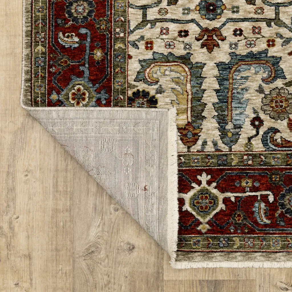 2' X 3' Ivory Red Green Grey Blue And Navy Oriental Power Loom Stain Resistant Area Rug With Fringe - Image 8