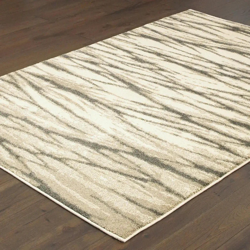 2' X 3' Ivory Sand And Ash Abstract Power Loom Stain Resistant Area Rug - Image 3