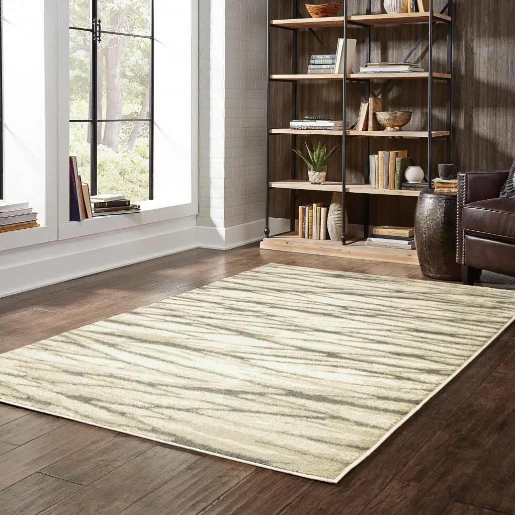 2' X 3' Ivory Sand And Ash Abstract Power Loom Stain Resistant Area Rug - Image 5