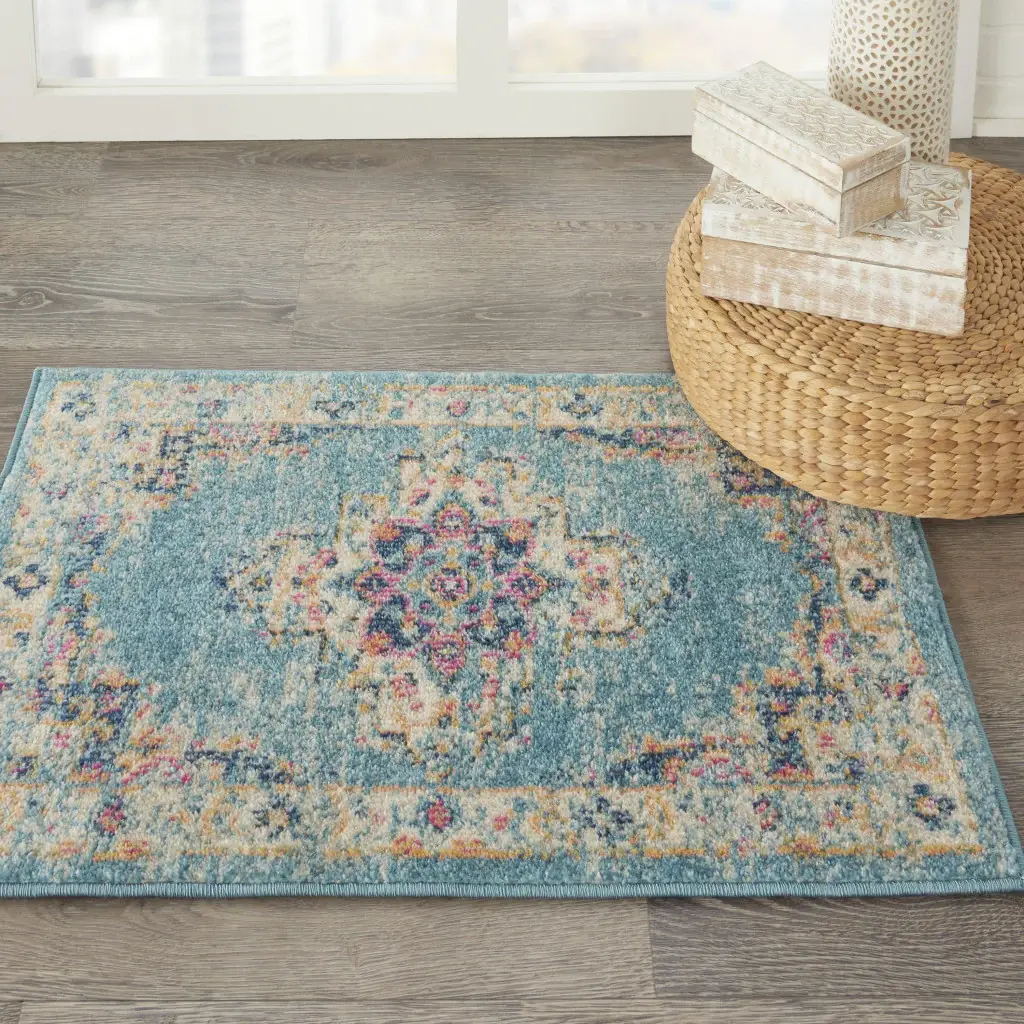 2' X 3' Light Blue Southwestern Power Loom Area Rug - Image 9