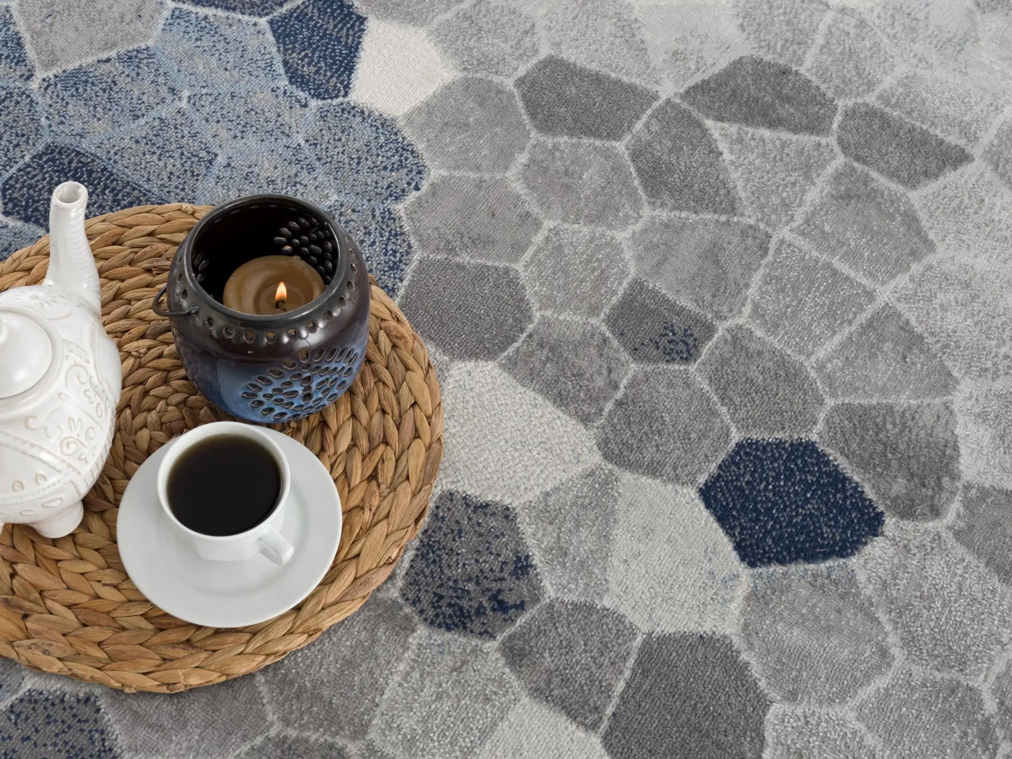 2' X 3' Navy Blue Cobblestone Pattern Scatter Rug - Image 4