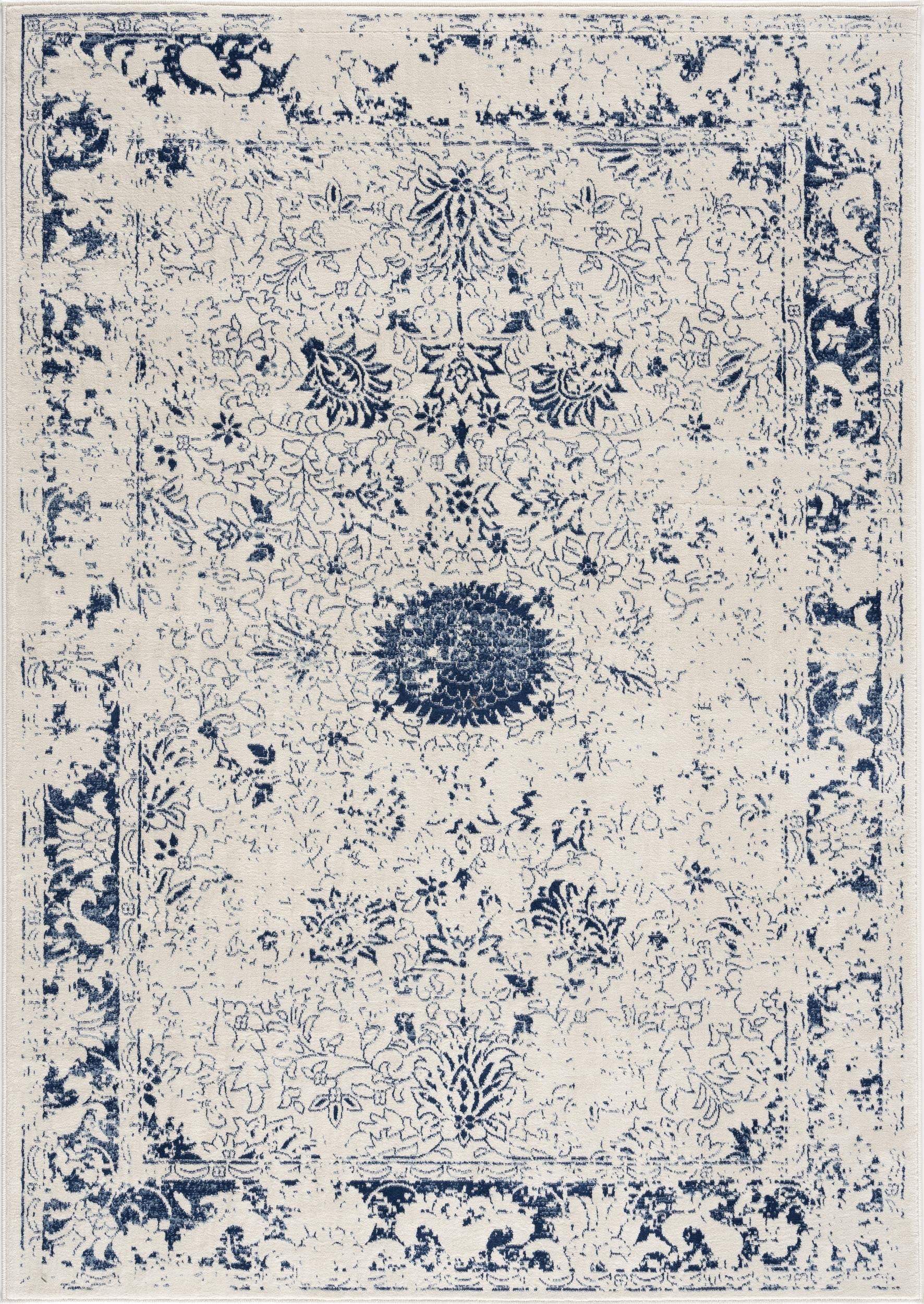 2' X 3' Navy Blue Distressed Floral Scatter Rug - Image 2