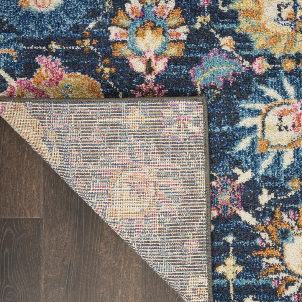 2' X 3' Navy Blue Floral Power Loom Area Rug - Image 5