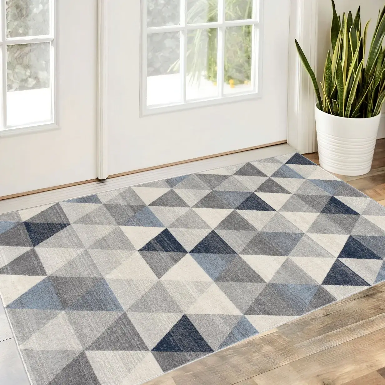 2' X 3' Navy Blue Geometric Diamond Scatter Rug