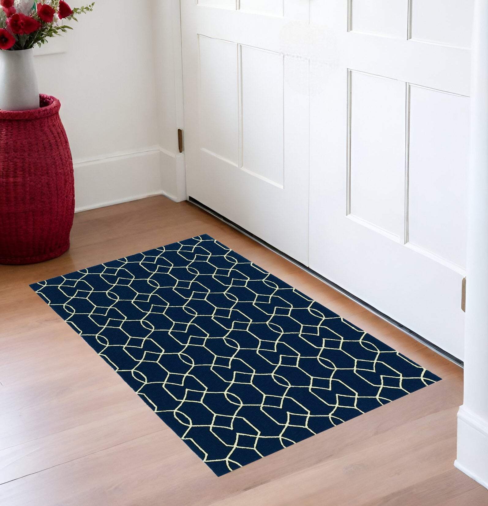 2' X 3' Navy Blue Hand Hooked Area Rug