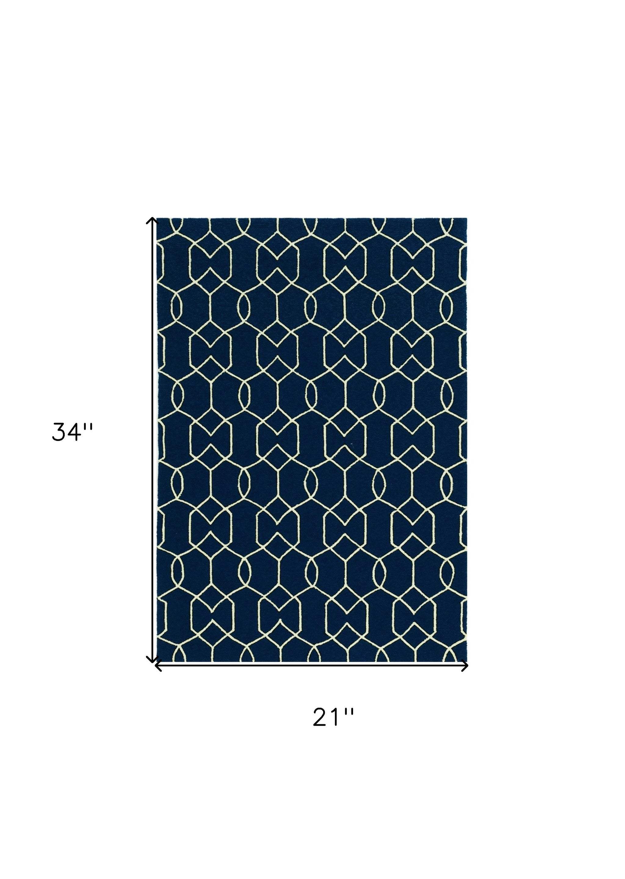 2' X 3' Navy Blue Hand Hooked Area Rug - Image 3