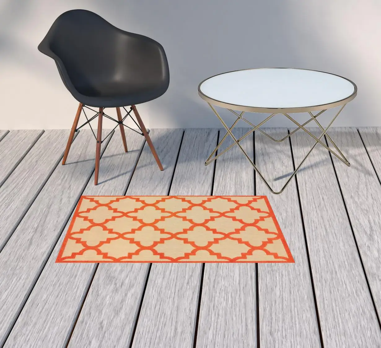 2' X 3' Orange Geometric Stain Resistant Indoor Outdoor Area Rug - Image 2
