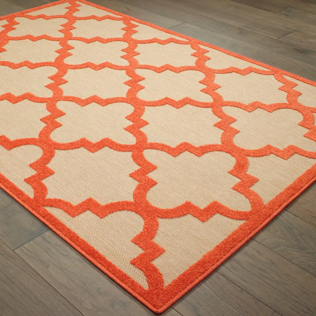 2' X 3' Orange Geometric Stain Resistant Indoor Outdoor Area Rug - Image 4
