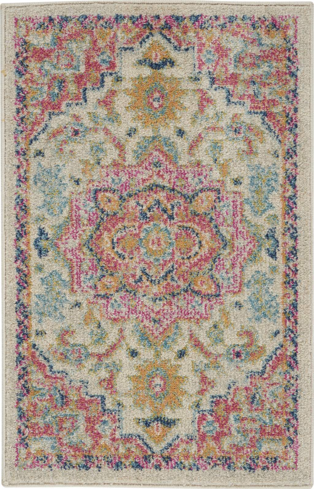 2' X 3' Pink And Ivory Southwestern Dhurrie Area Rug - Image 2