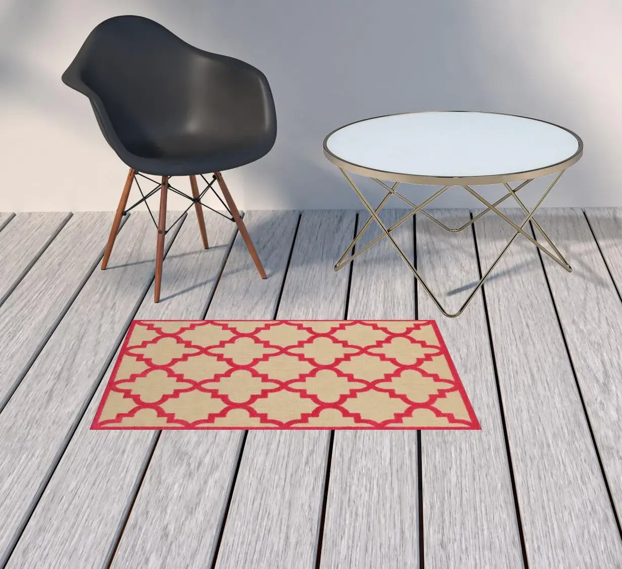 2' X 3' Pink Geometric Stain Resistant Indoor Outdoor Area Rug - Image 2
