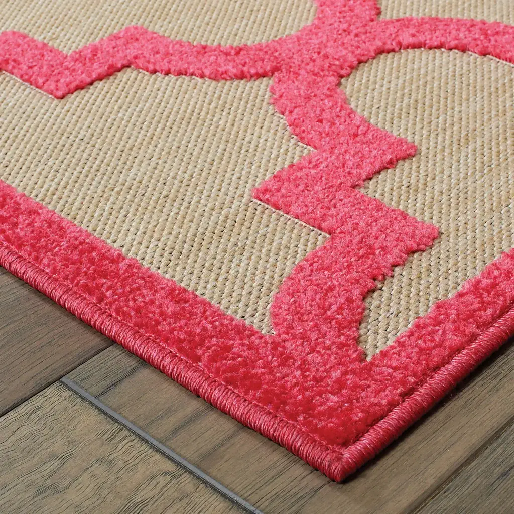 2' X 3' Pink Geometric Stain Resistant Indoor Outdoor Area Rug - Image 3