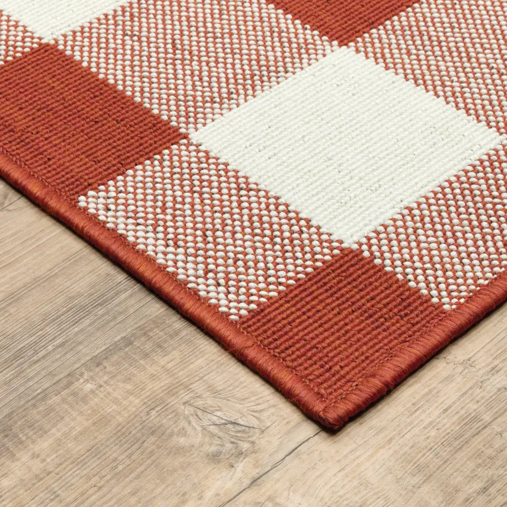 2' X 3' Red and Ivory Geometric Stain Resistant Indoor Outdoor Area Rug - Image 4