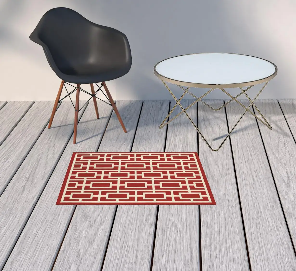 2' X 3' Red and Ivory Geometric Stain Resistant Indoor Outdoor Area Rug - Image 2